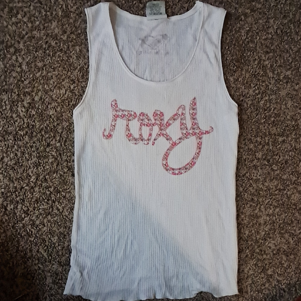 Roxy White and Pink Tank Top with Feminine Script Design